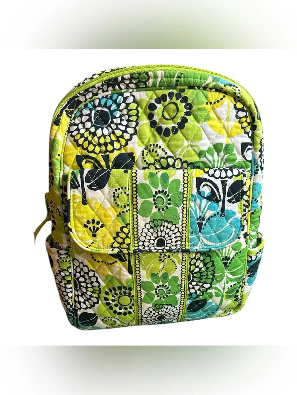 Vera Bradley Quilted Floral Mini Backpack in Green and Yellow